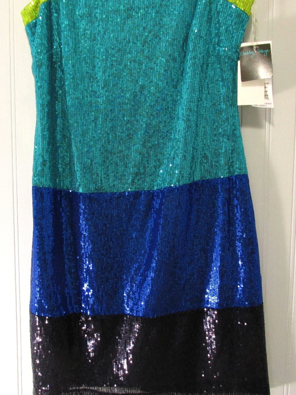 Gabby Skye NWT Lime Aqua Blue Sequined Sleeveless Sheath Dress, Size 8 - Picture 5 of 8